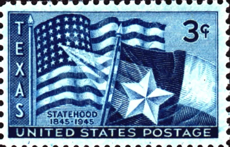 United States 1945 3c Texas Statehood stamp, photographed by a collector