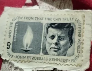 United States 1964 5c John F Kennedy stamp, photographed by a collector