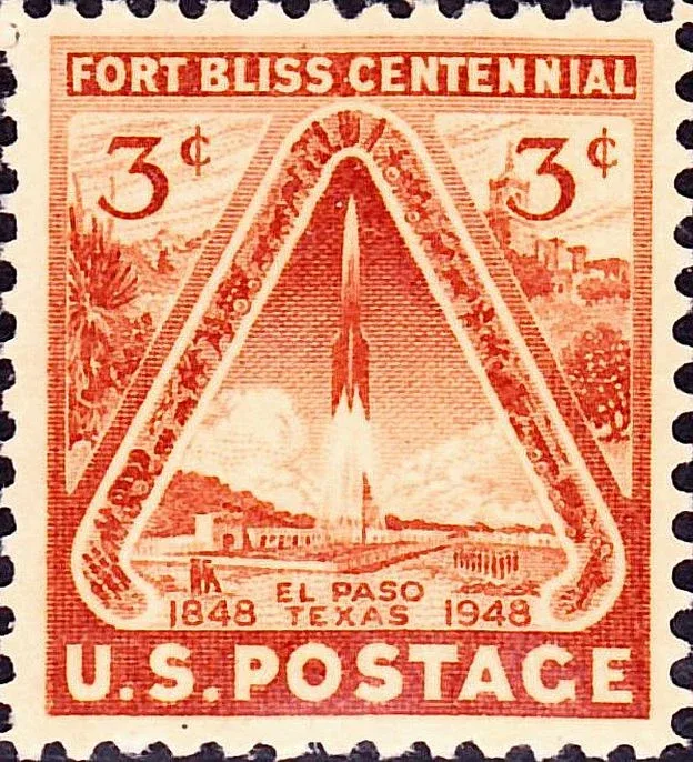 United States 1948 3c Fort Bliss stamp, photographed by a collector