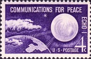 United States 1960 4c Echo I stamp, photographed by a collector