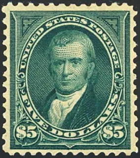 United States 1894 $5 John Marshall stamp, photographed by a collector