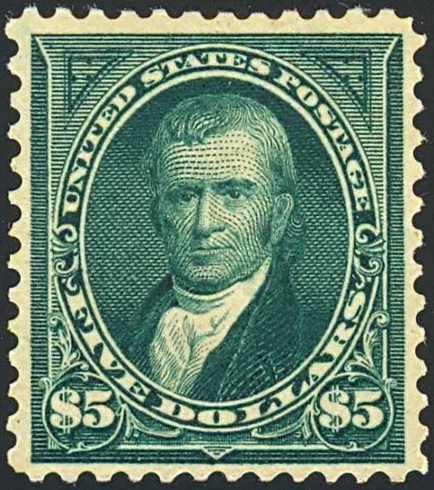 United States 1894 $5 John Marshall stamp, photographed by a collector