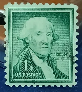 Another photo of the United States 1954 1 cent Liberty Series 1c Washington stamp