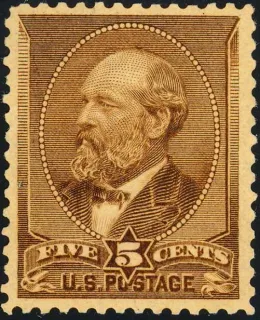 United States 1882 5c James Garfield stamp, photographed by a collector