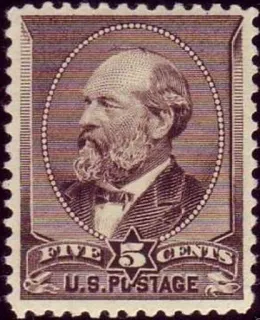 Another photo of the United States 1882 5c James Garfield stamp