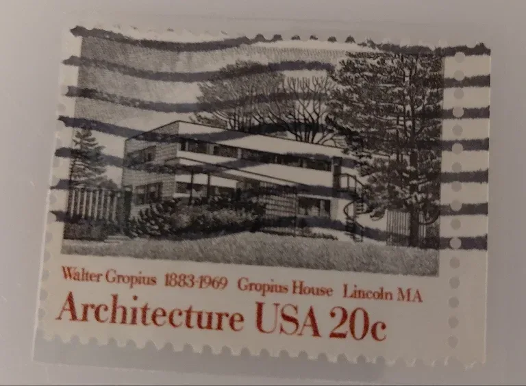 United States 1982 20c Gropius House 20c Architecture stamp, photographed by a collector