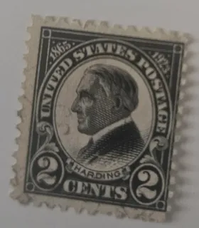United States 1923 2 cents Harding Memorial 2c stamp, photographed by a collector