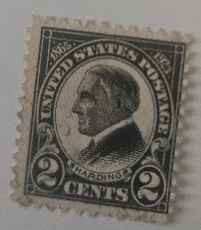 United States 1923 2 cents Harding Memorial 2c stamp, photographed by a collector