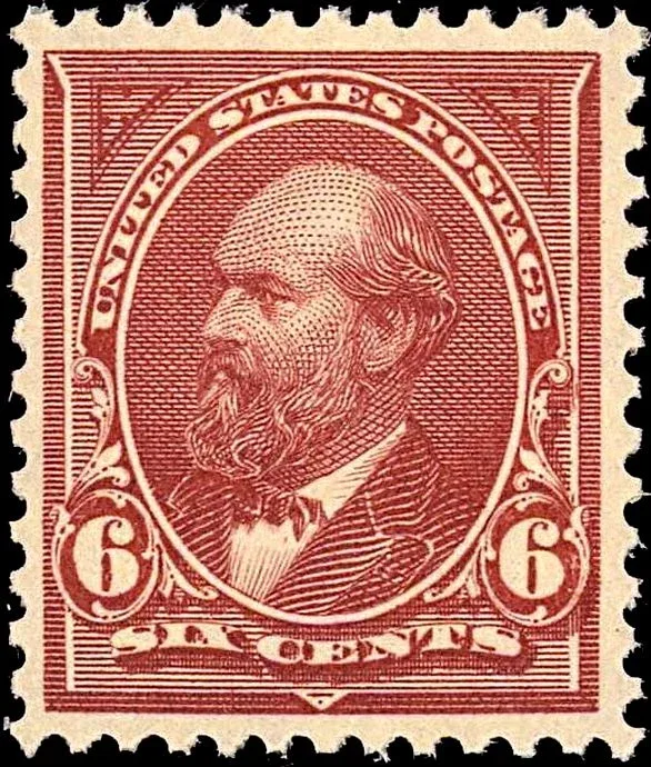 United States 1890 6c James Garfield stamp, photographed by a collector