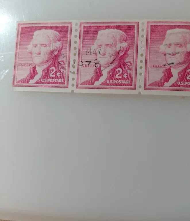 United States 1954 2 cents Liberty Series 2c Jefferson Coil stamp, photographed by a collector