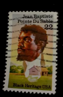 United States 1987 22 cents Jean Baptiste Pointe Du Sable 22c stamp, photographed by a collector