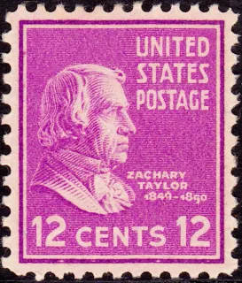 United States 1938 12c Zachary Taylor stamp, photographed by a collector