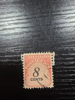 United States 1959 8 cents Postage Due 8c Carmine stamp, photographed by a collector