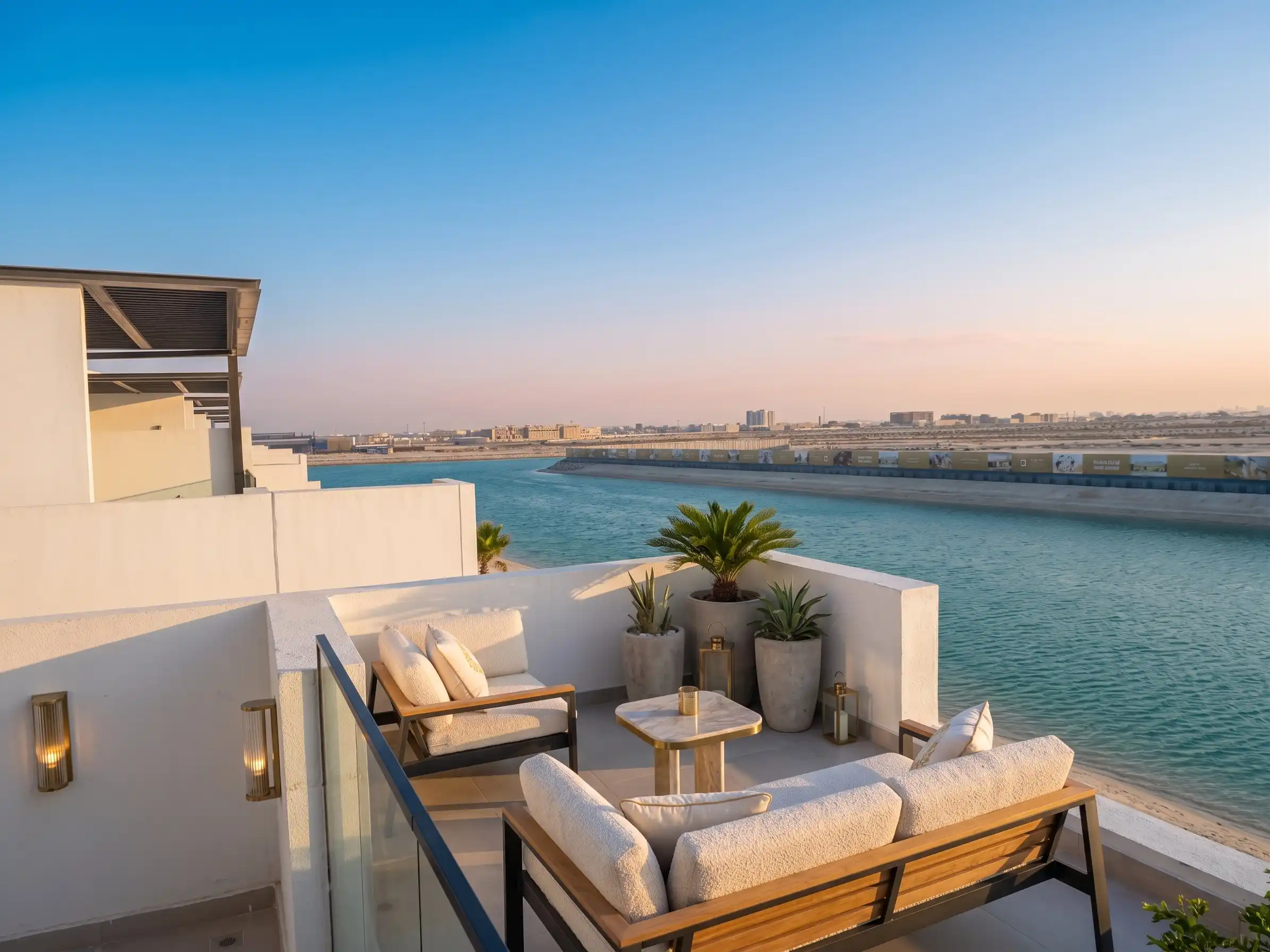 Rooftop Terrace View of Waterfront Community in Sharjah