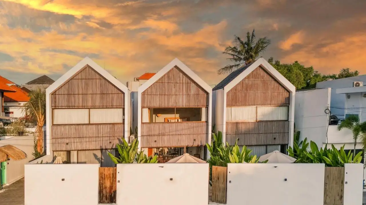 Exterior of Villa Vesuvio with rice field surroundings in Canggu, Bali