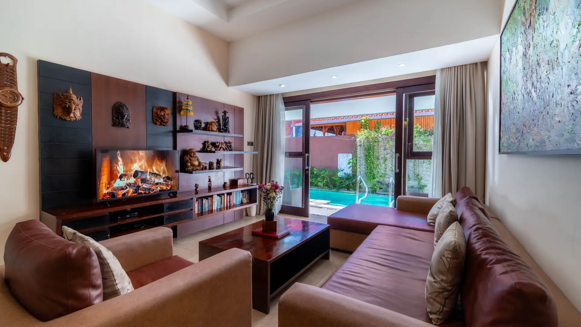 Open-plan lounge and seating area at Nauli Villa for families
