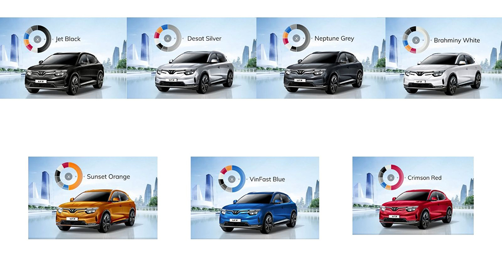 Bảng màu mẫu ô tô điện cho nữ doanh nhân VF 8