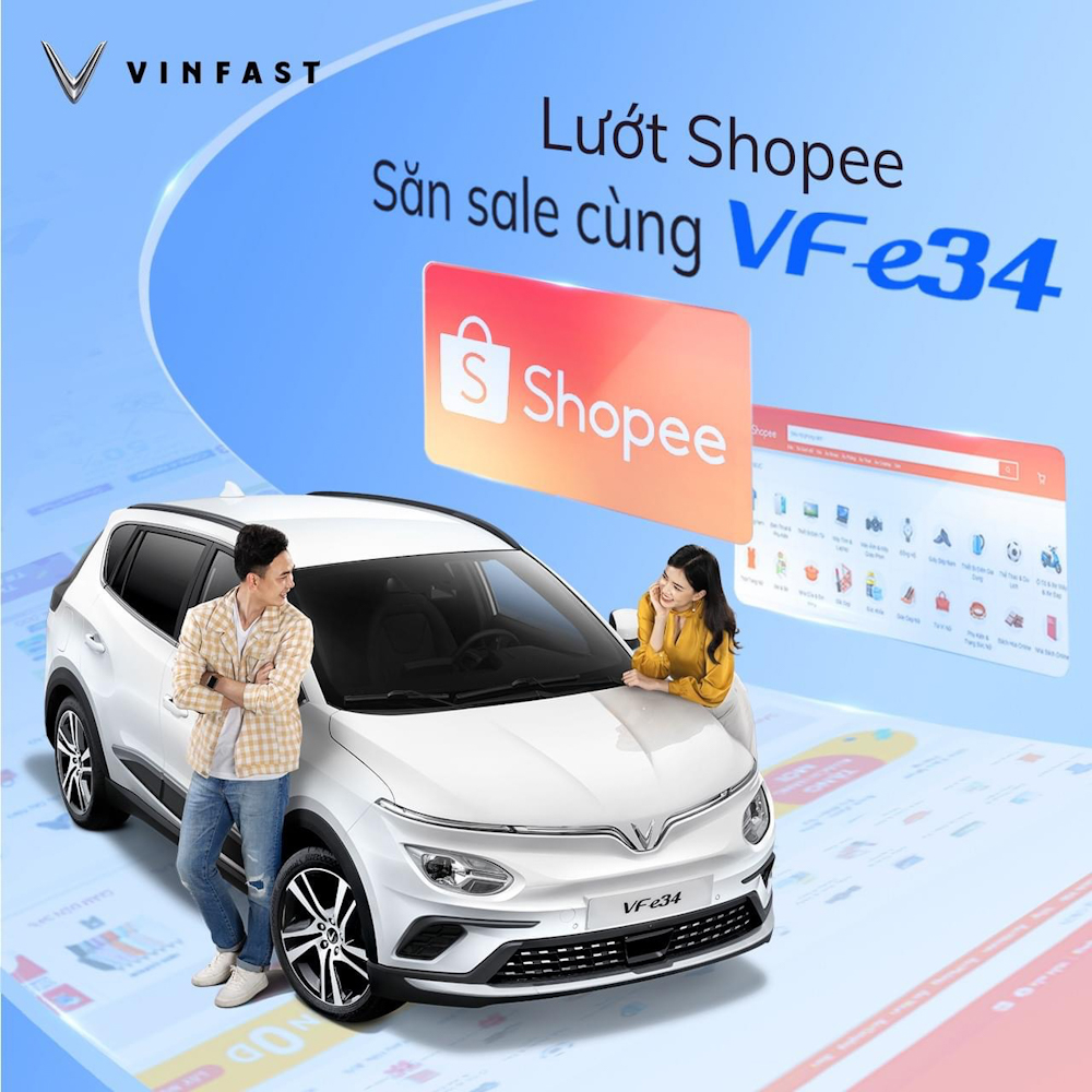 Shopee và FPT play trên xe VF e34 giúp tăng trải nghiệm giải trí của chủ xe