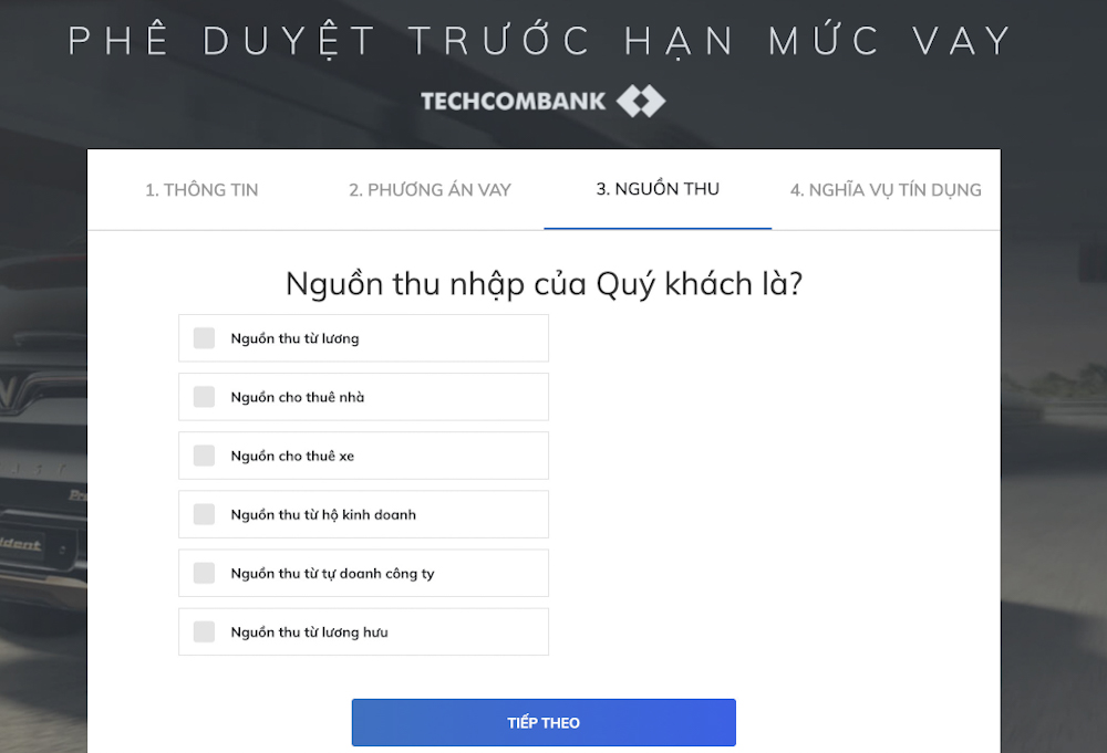 Chứng minh thu nhập trên công cụ dự toán mua xe Fadil trả góp