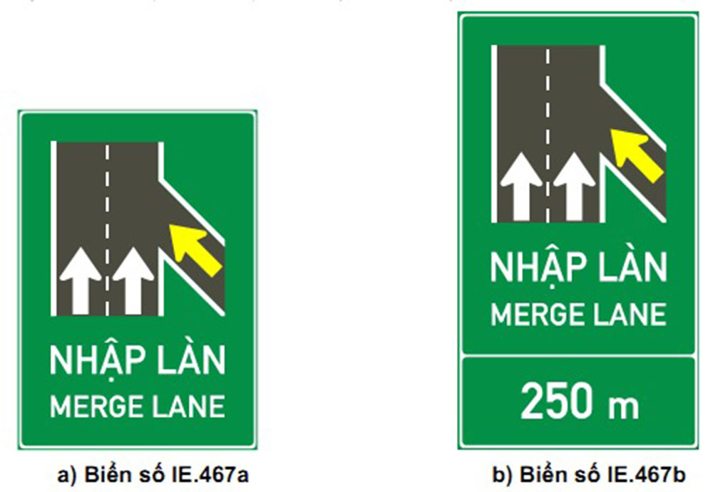 Biển báo trên đường cao tốc: nhập làn và khoảng cách tới vị trí nhập làn
