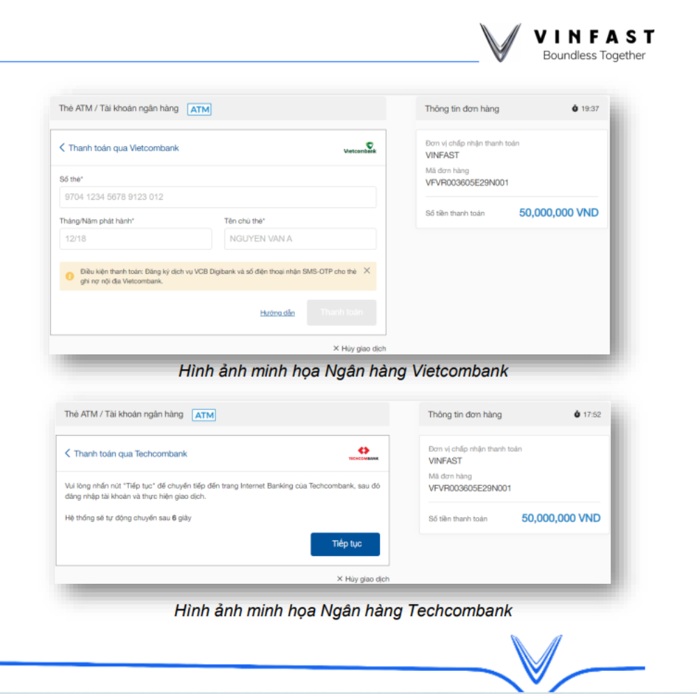 Thẻ ATM nội địa hoặc Internet Banking