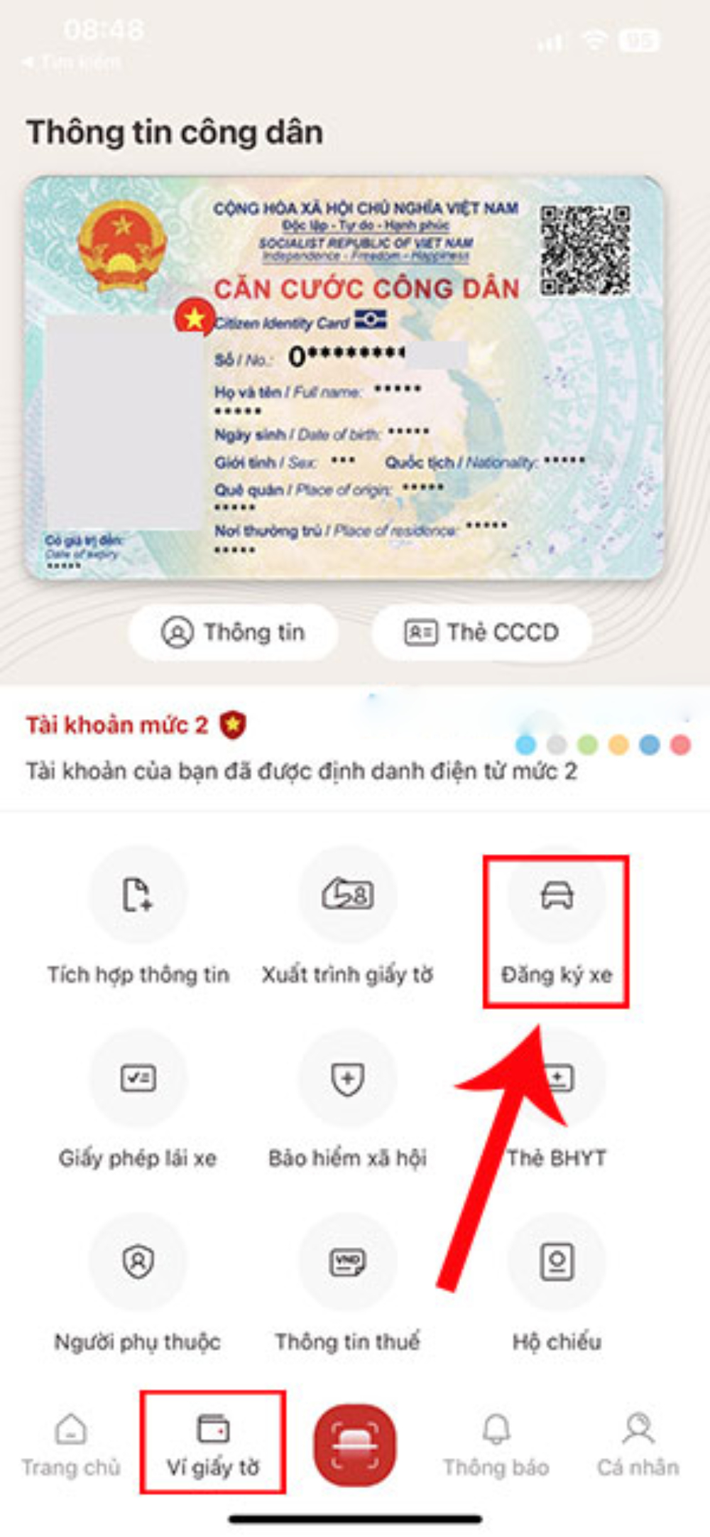 cách xuất trình đăng ký xe ở VNeiD