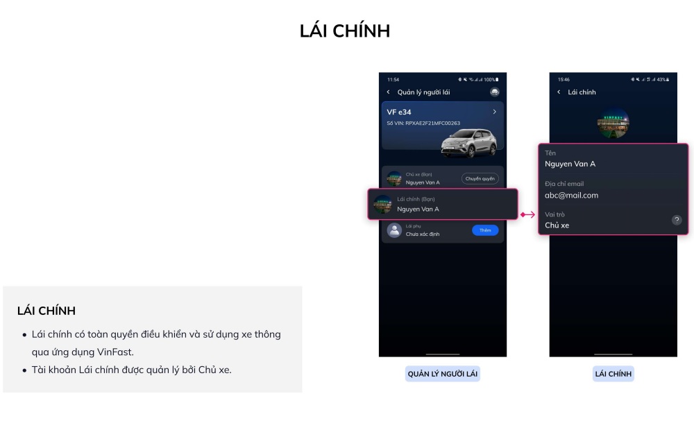 Các bước cài đặt lái chính qua Ứng dụng ô tô điện VinFast