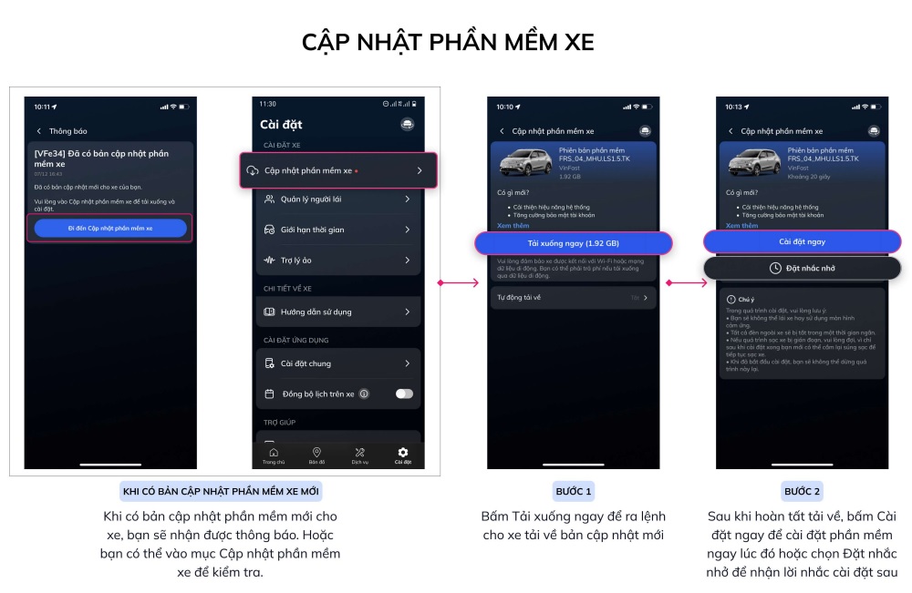Cách cập nhật phần mềm xe thông qua ứng dụng VinFast