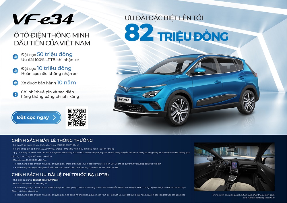 Ưu đãi của VinFast dành cho khách hàng tiên phong đặt mua VF e34