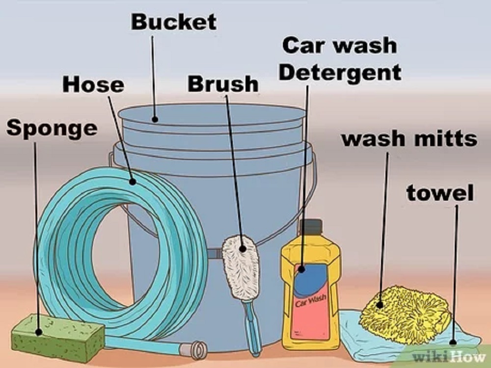 chuẩn bị các vật dụng cần thiết để rửa xe ô tô