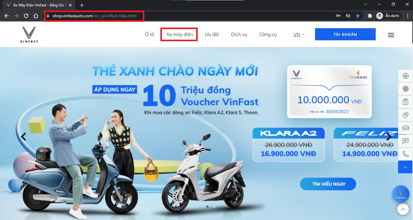 Bước 1 đăng ký lái thử xe máy điện VinFast