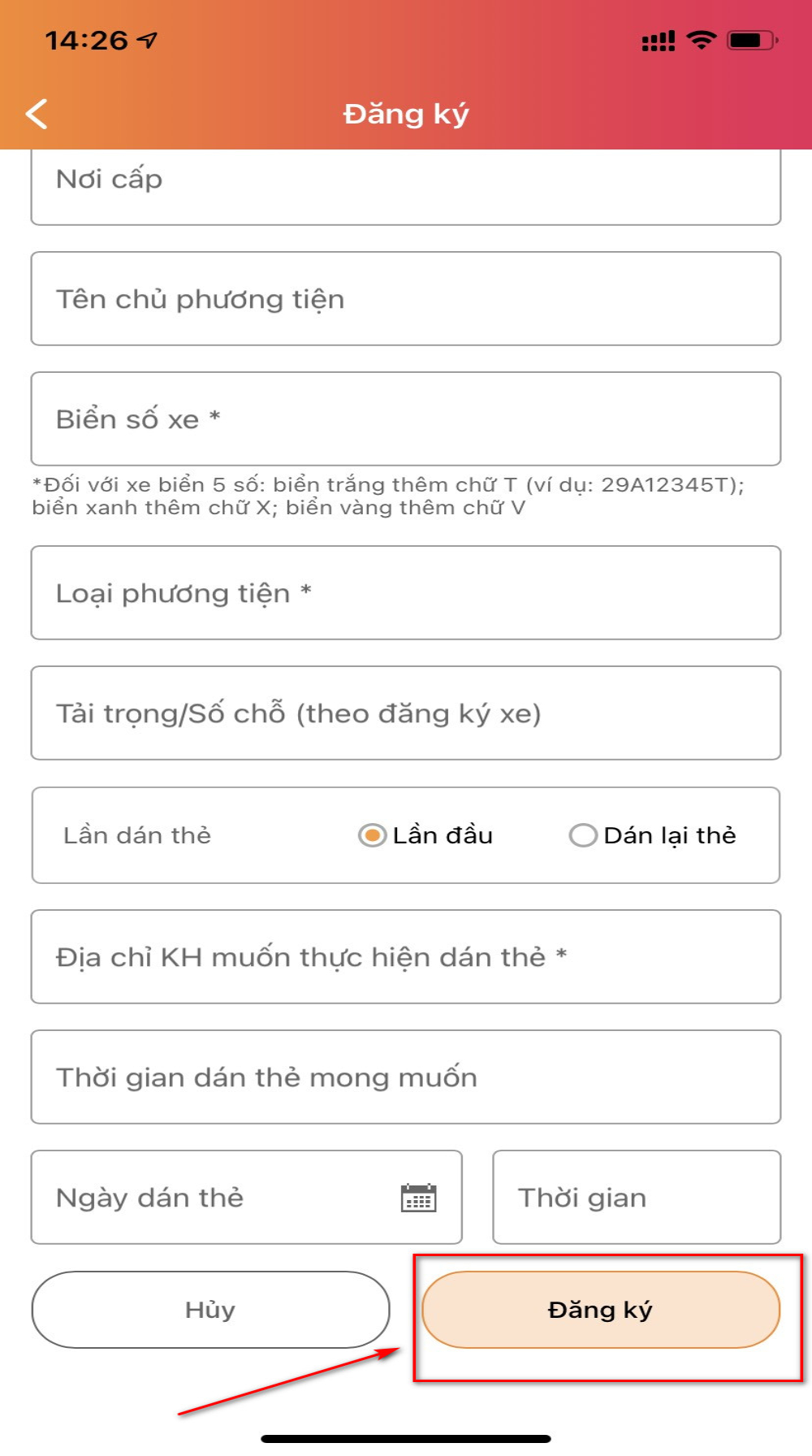 Cách đăng ký thu phí không dừng qua giao diện ứng dụng điện thoại