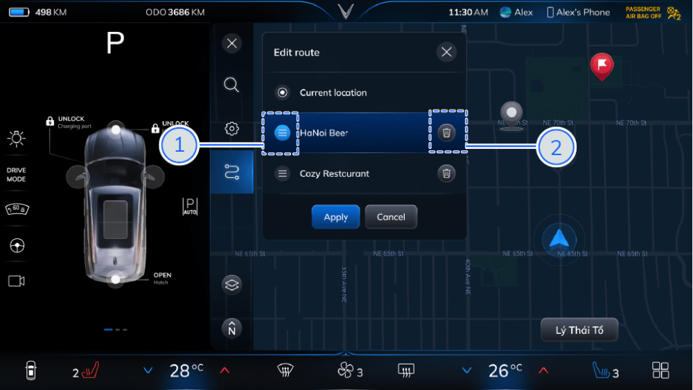 Cách sử dụng hỗ trợ điều hướng dẫn đường trên VinFast VF 8 - chỉnh sửa tuyến đường