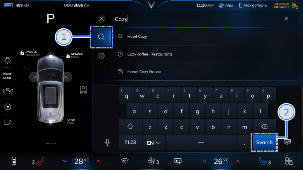 Cách sử dụng hỗ trợ điều hướng dẫn đường trên VinFast VF 8 - tìm kiếm điểm đến bằng từ khóa