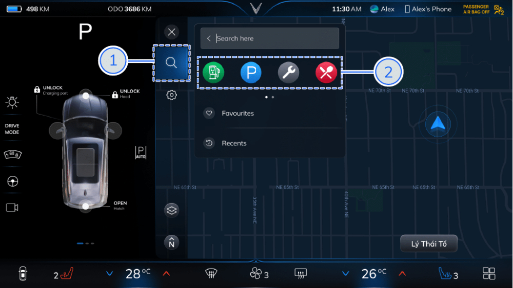 Cách sử dụng hỗ trợ điều hướng dẫn đường trên VinFast VF 8 - tìm kiếm điểm đến yêu thích