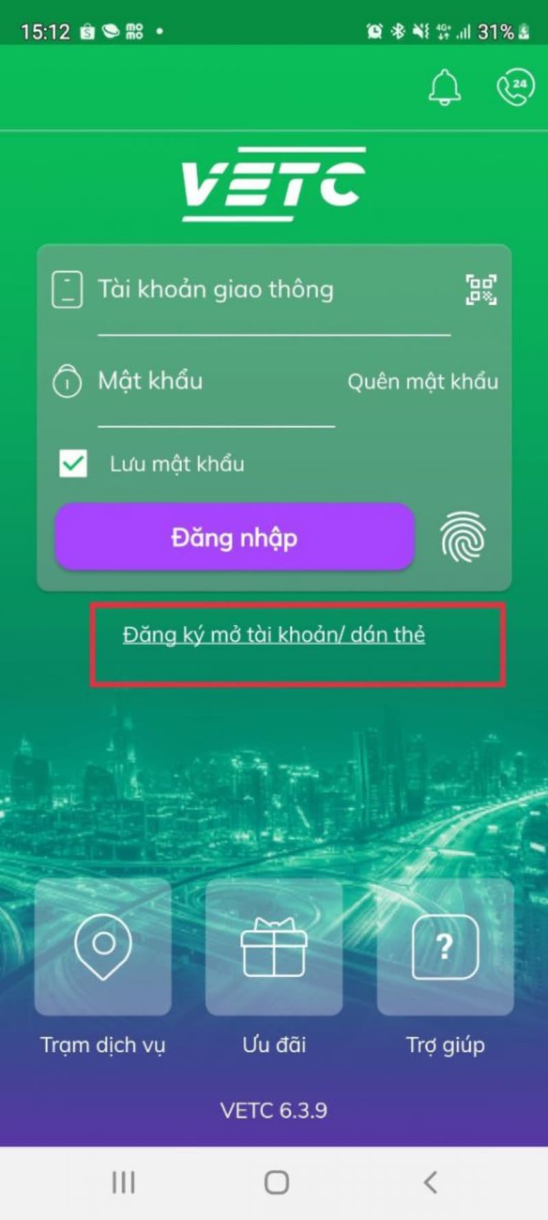 Đăng ký mở tài khoản online tại app VETC