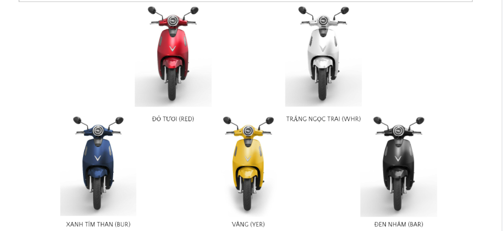 Thiết kế xe máy điện VinFast Evo200 gồm 5 màu