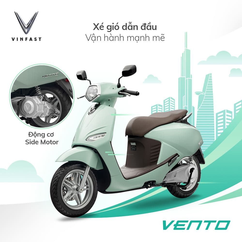 Động cơ xe máy điện VinFast Vento vận hành lý tưởng có thể đạt vận tốc 80km/h