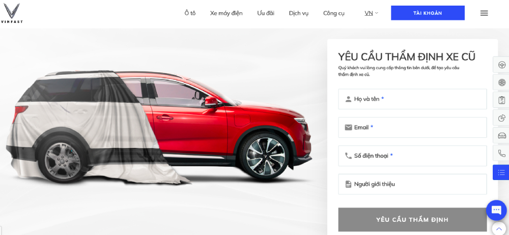 Hướng dẫn thẩm định xe VinFast online cho khách hàng chưa có tài khoản
