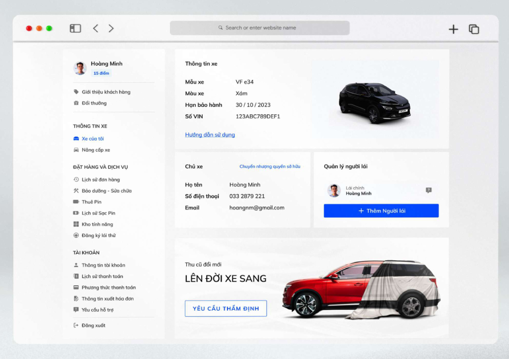 Thẩm định xe VinFast online cho khách hàng có tài khoản