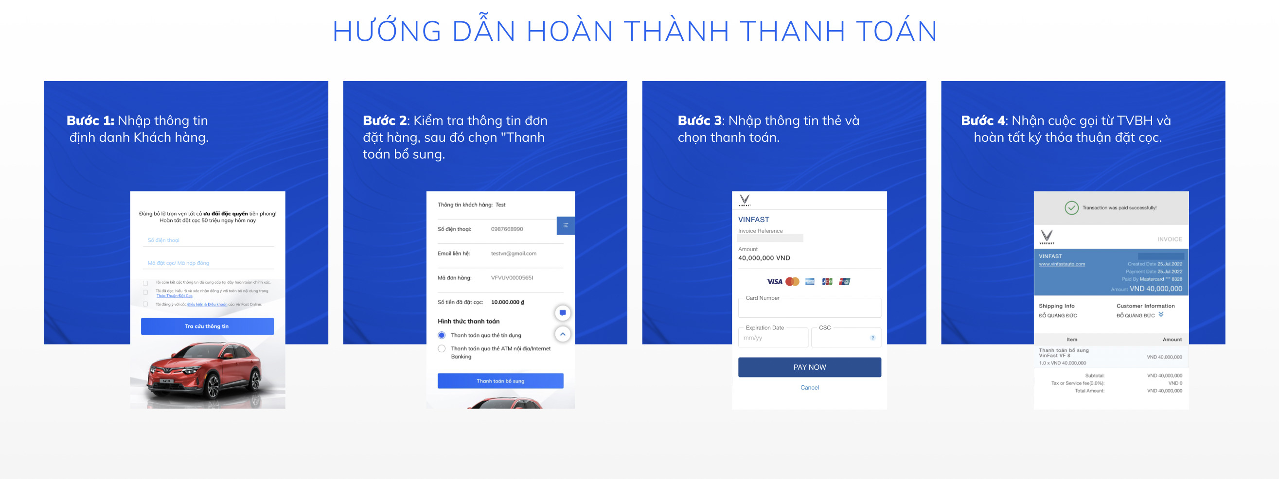 Hướng dẫn các bước thanh toán cọc bổ sung VinFast VF 8