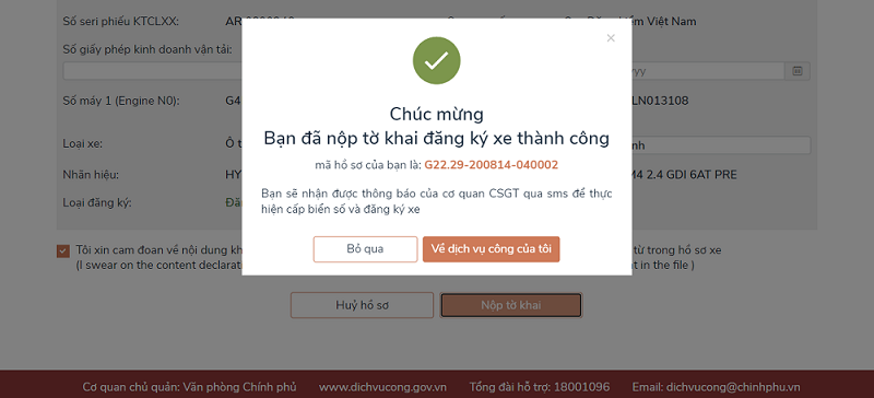 hoàn tất thủ tục đăng ký xe ô tô