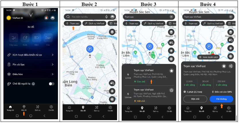 Tìm kiếm và chỉ đường đến các trạm sạc gần nhất qua Ứng dụng VinFast