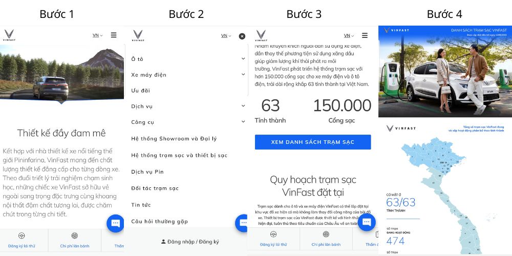 Tìm kiếm trạm sạc ô tô điện VinFast qua website