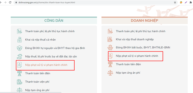 cách nộp phạt vi phạm giao thông