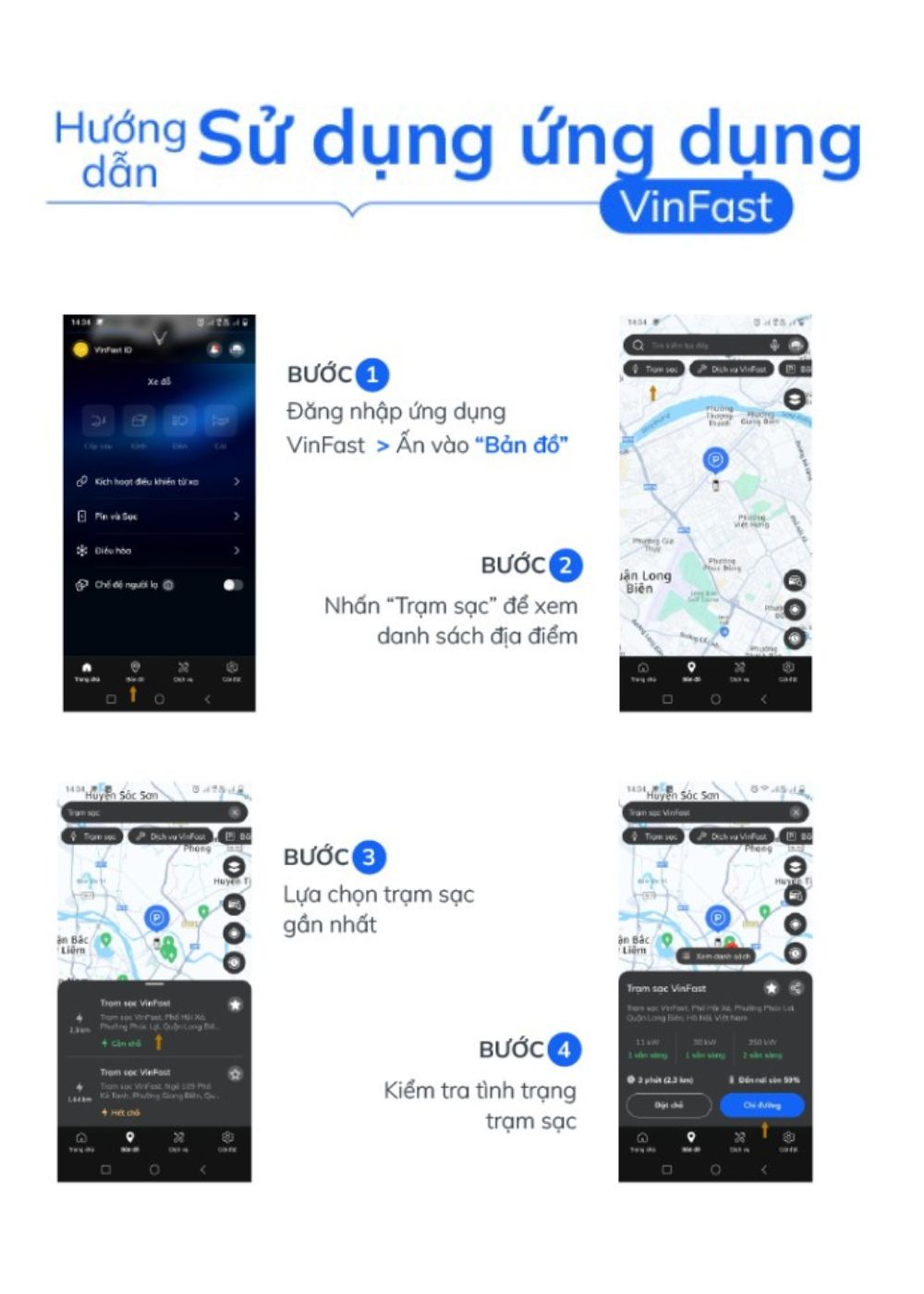 Tìm kiếm trạm sạc VinFast Bắc Kạn qua ứng dụng VinFast
