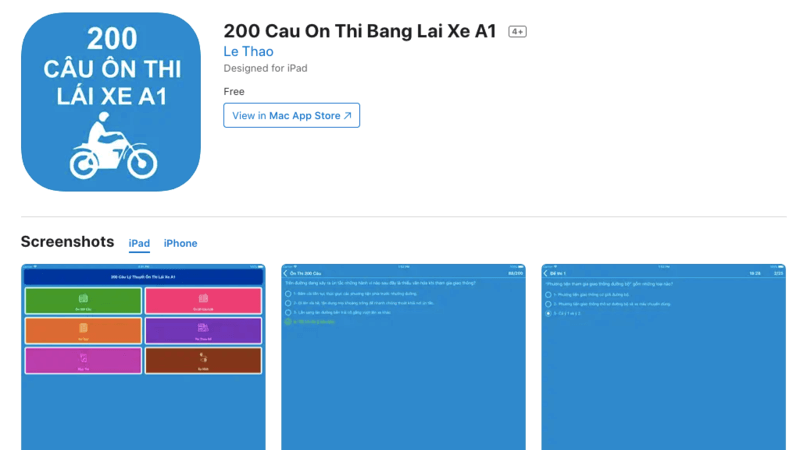 App học lý thuyết lái xe máy 200 Câu ôn thi bằng lái xe A1
