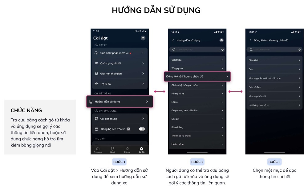 Tra cứu hướng dẫn sử dụng để xem hướng dẫn sử dụng xe
