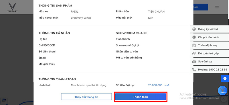 Kiểm tra thông tin cá nhân, thông tin sản phẩm lần cuối trước khi thanh toán