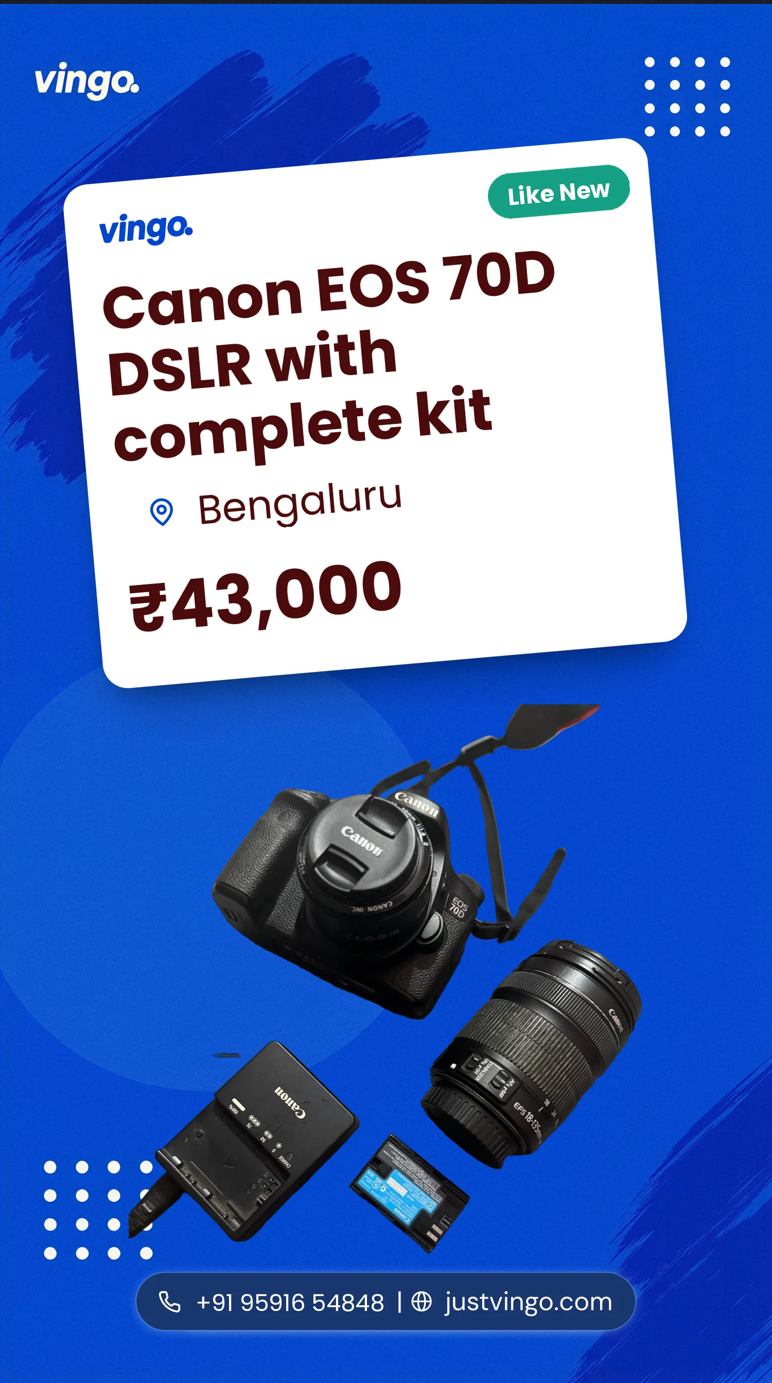 Canon EOS 70D DSLR with complete kit